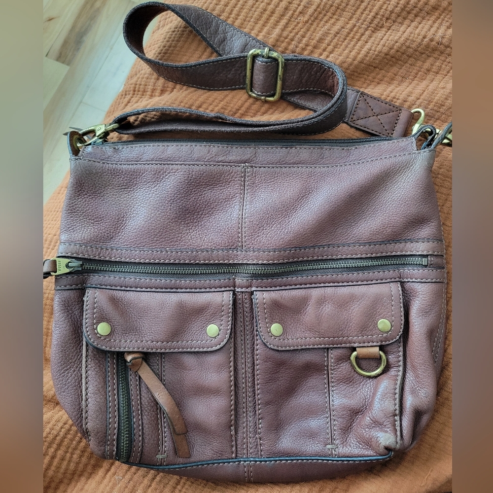 Fossil Dark Brown Leather Crossbody Bag